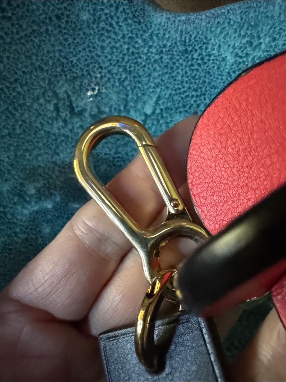 LOEWE Red Leather Heart Keychain/Bag Charm W Embossed Black Leather Tag - Picture 4 of 8